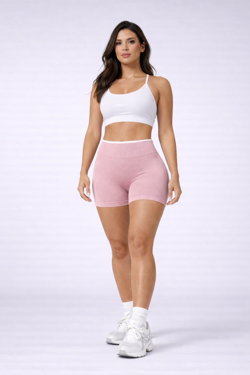 seamless high waist shorts women full body pink