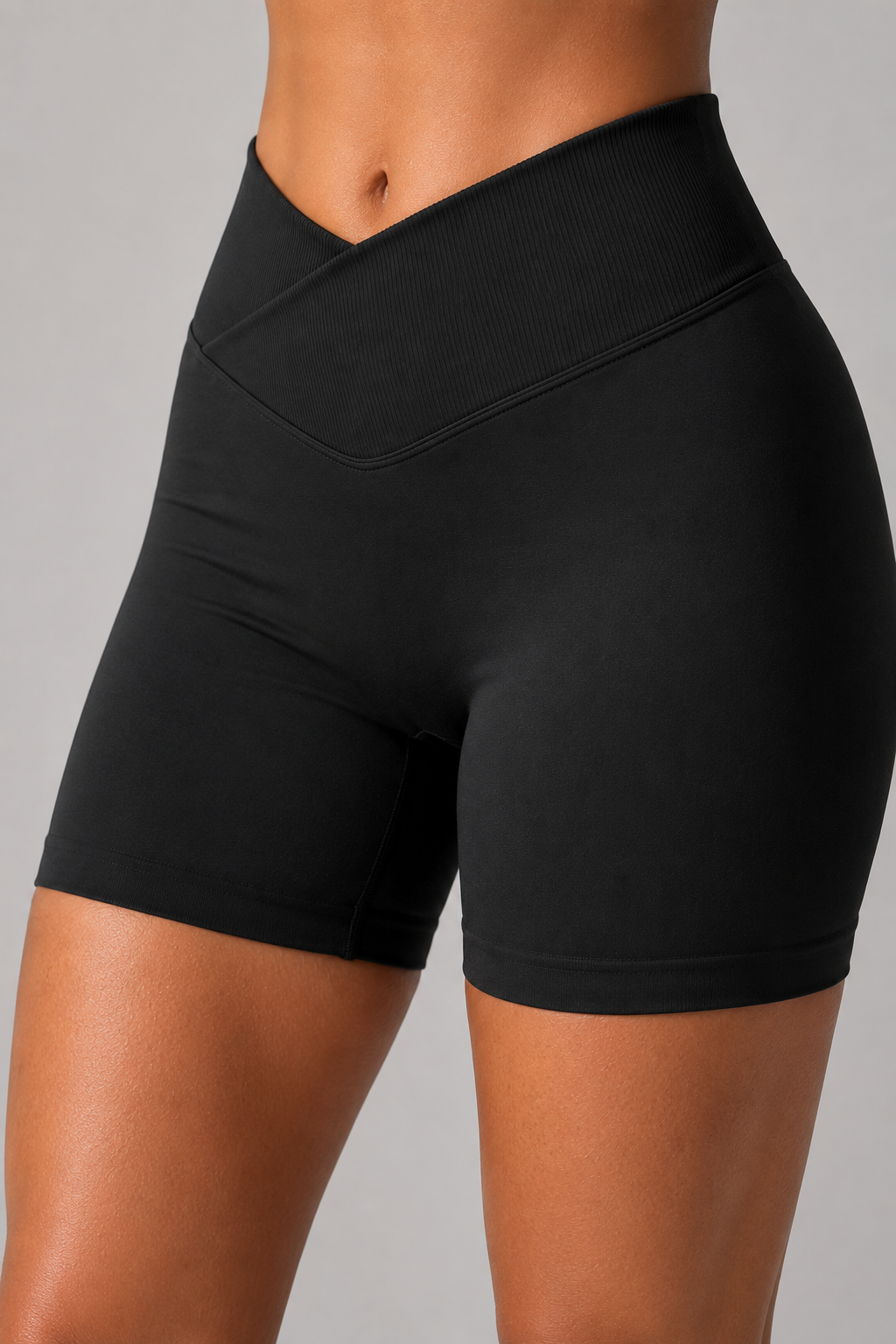 women v waist scrunch shorts black side profile