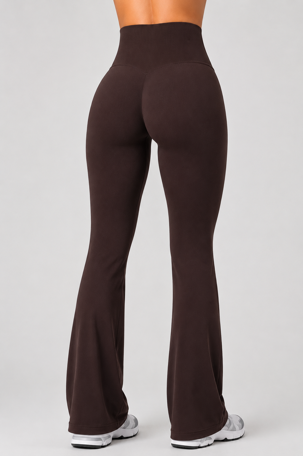 high waist flare leggings distilled coffee back view