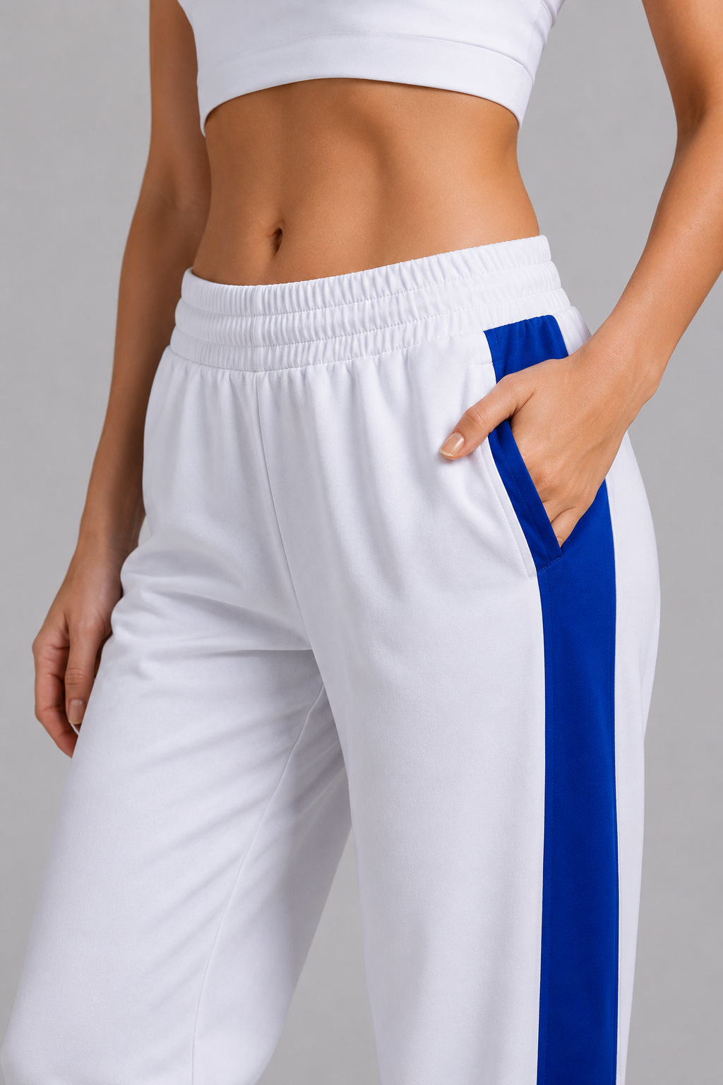 wide leg sweatpants women white stripe pocket detail