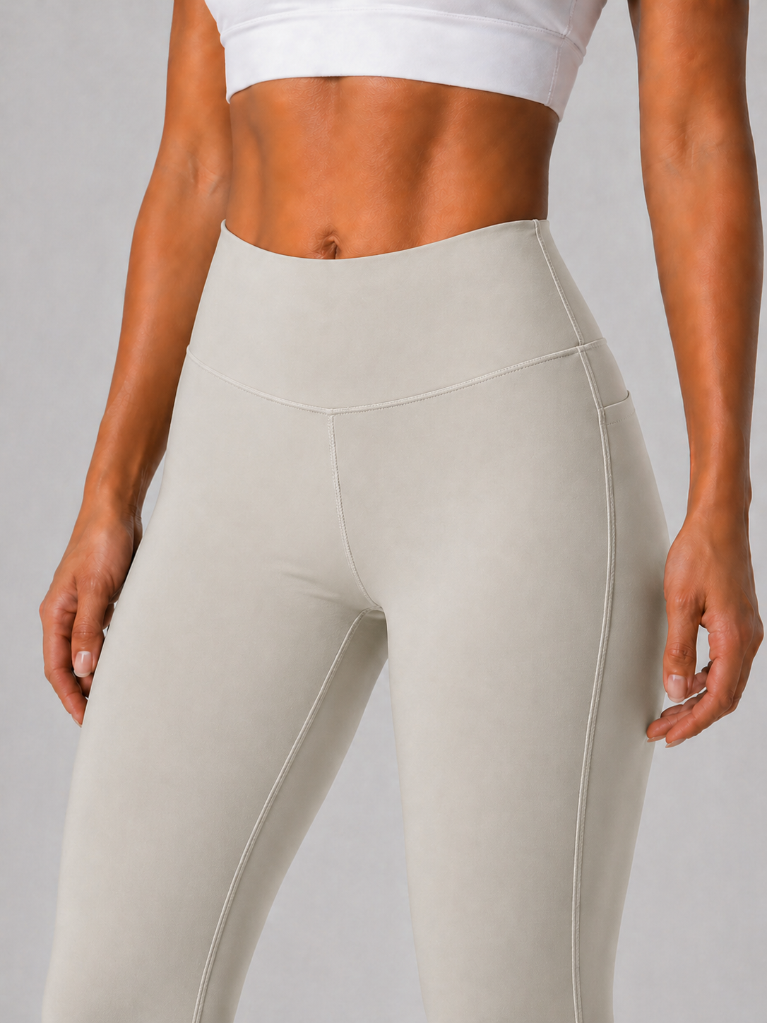 flare leggings women beige close fit