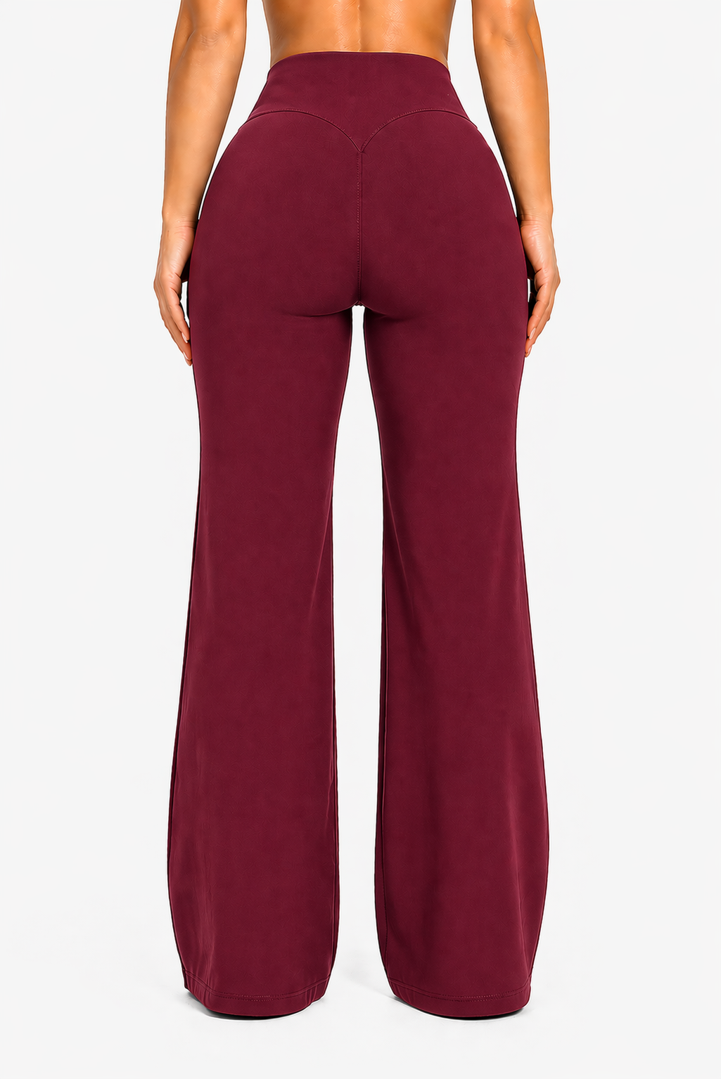 flare leggings women back view burgundy