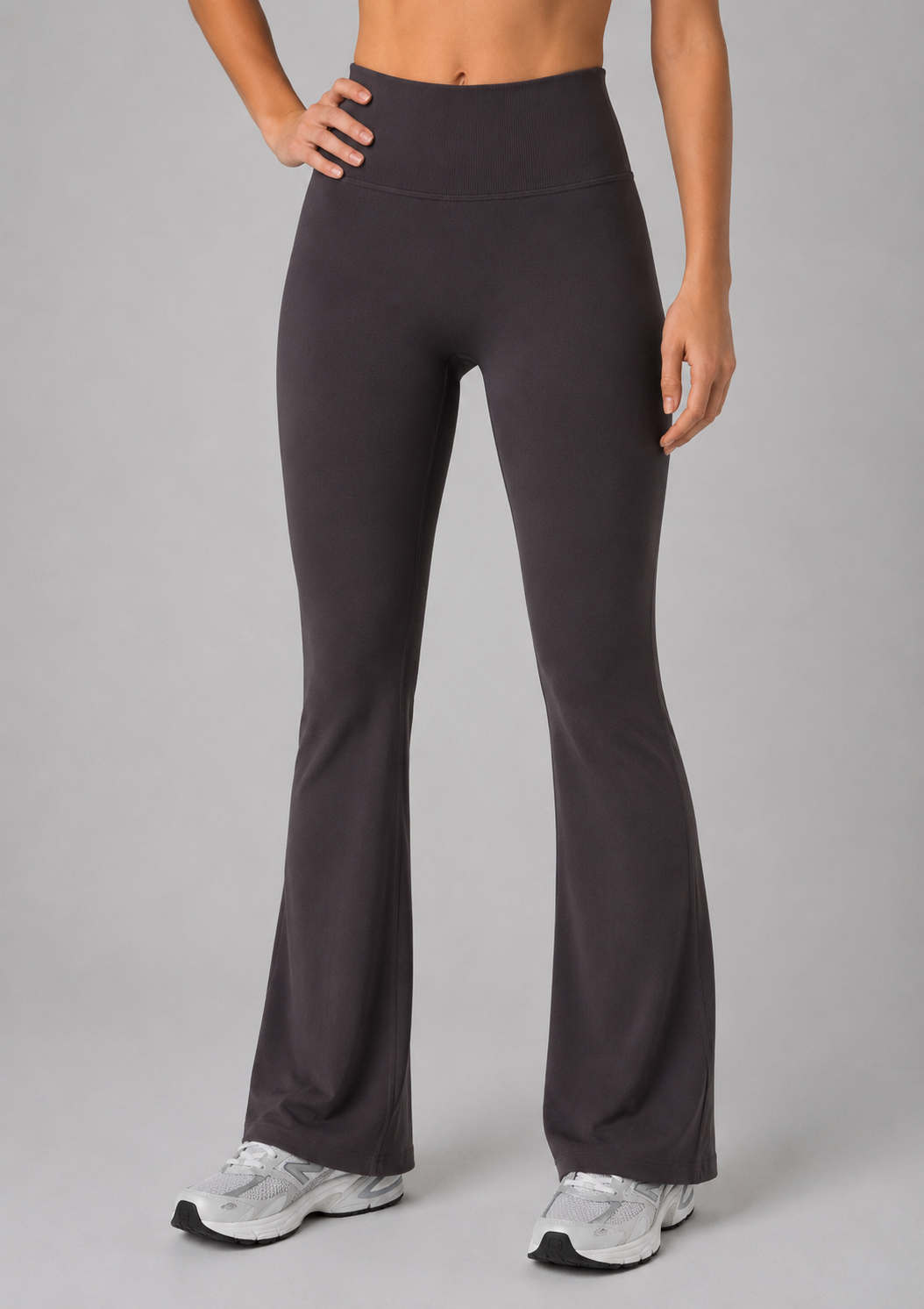 high waist flare leggings distilled gray front view