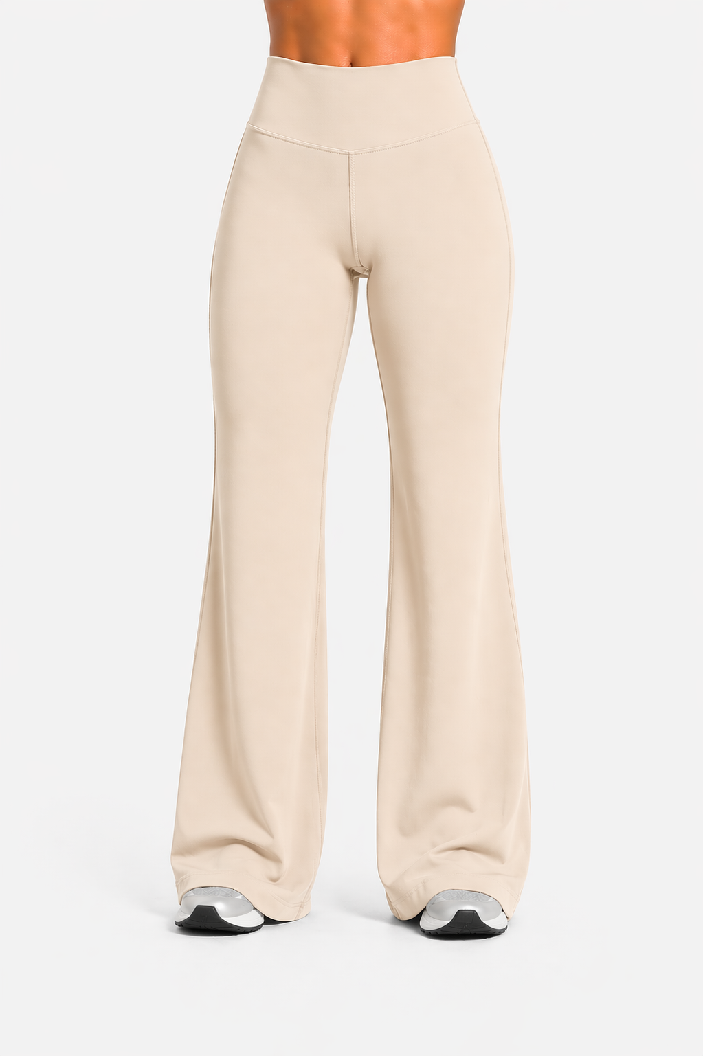 flare leggings women front view beige