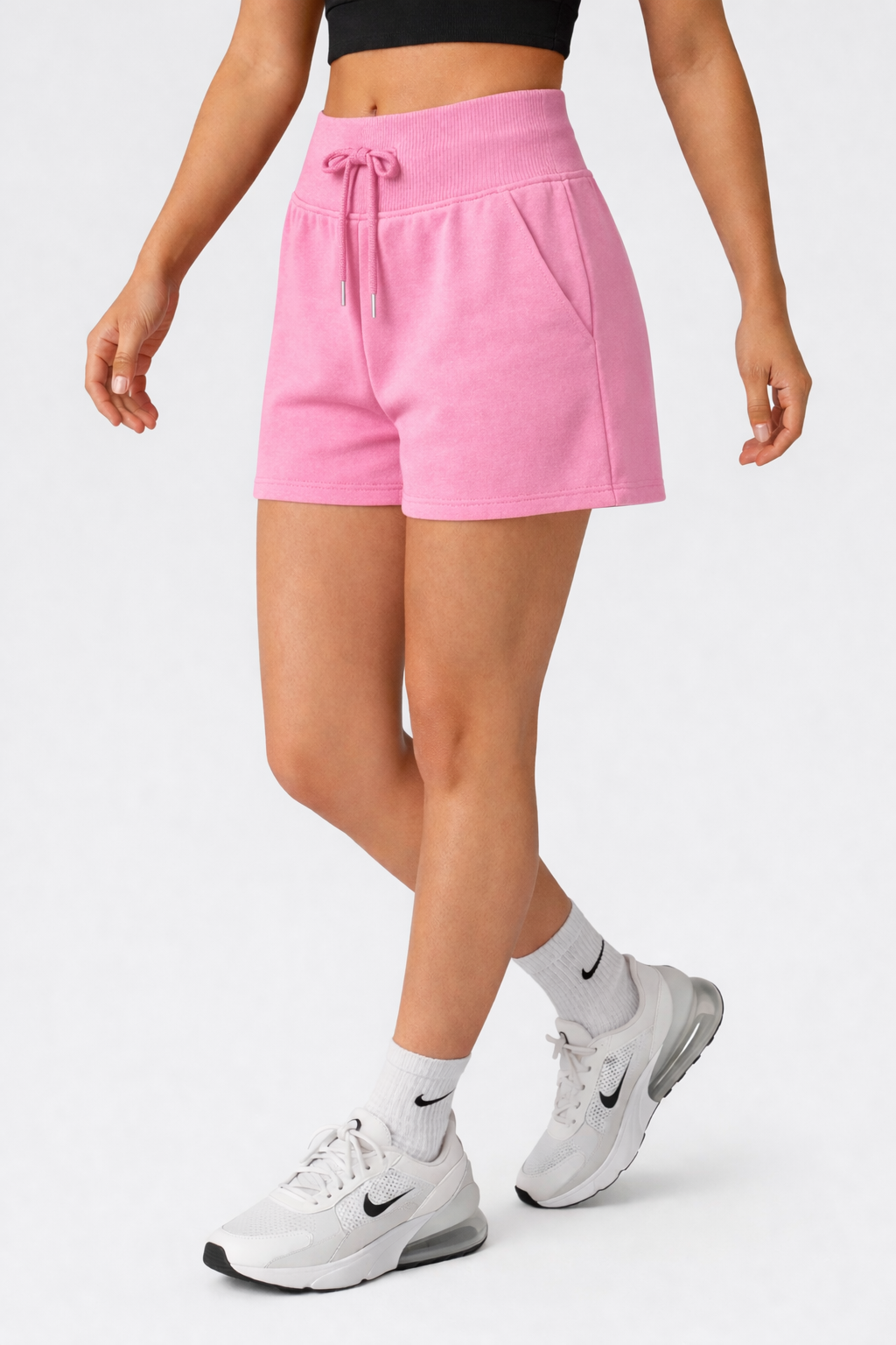 high waist sweat shorts women pink