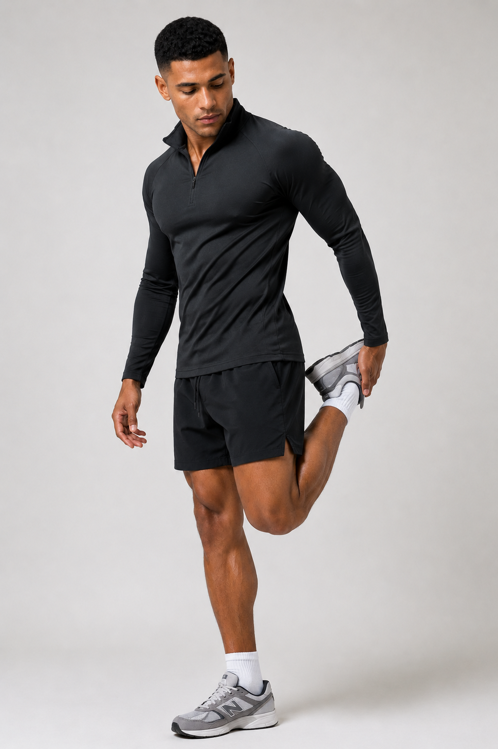 men’s long sleeve quarter zip black running outfit