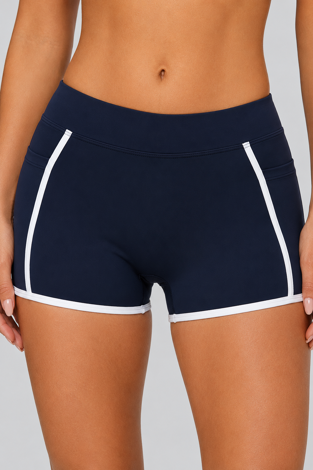 high waist pocket gym shorts women navy front fit