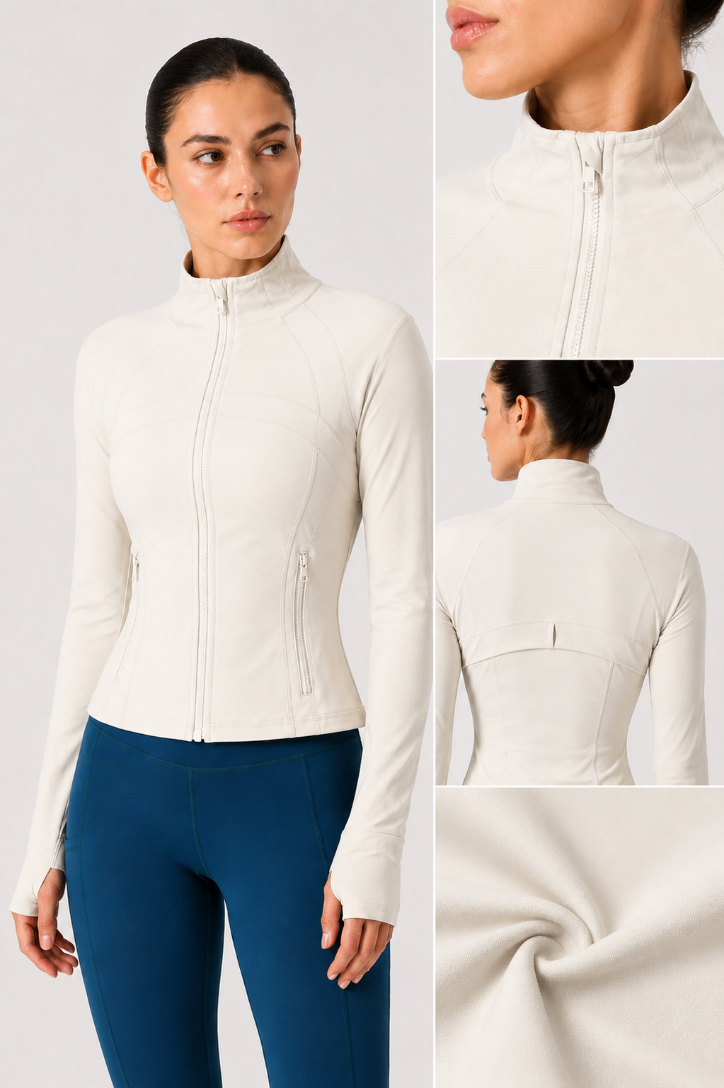 women yoga zip jacket cream fabric detail close up