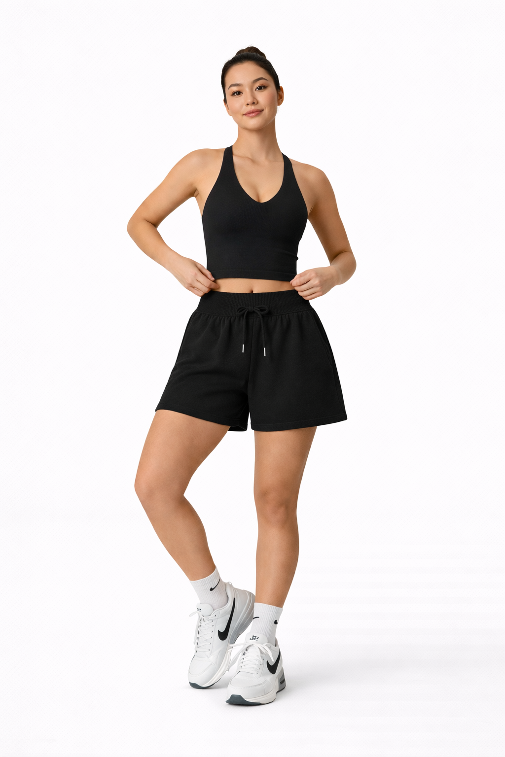 high waist sweat shorts women gym outfit black