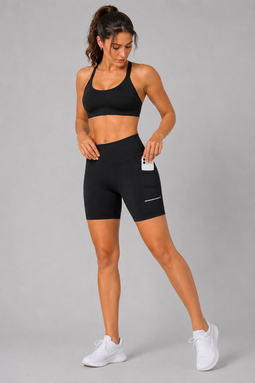 high waist biker shorts women black activewear outfit