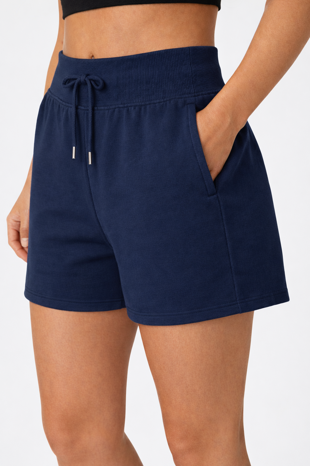 high waist sweat shorts women relaxed fit dark blue