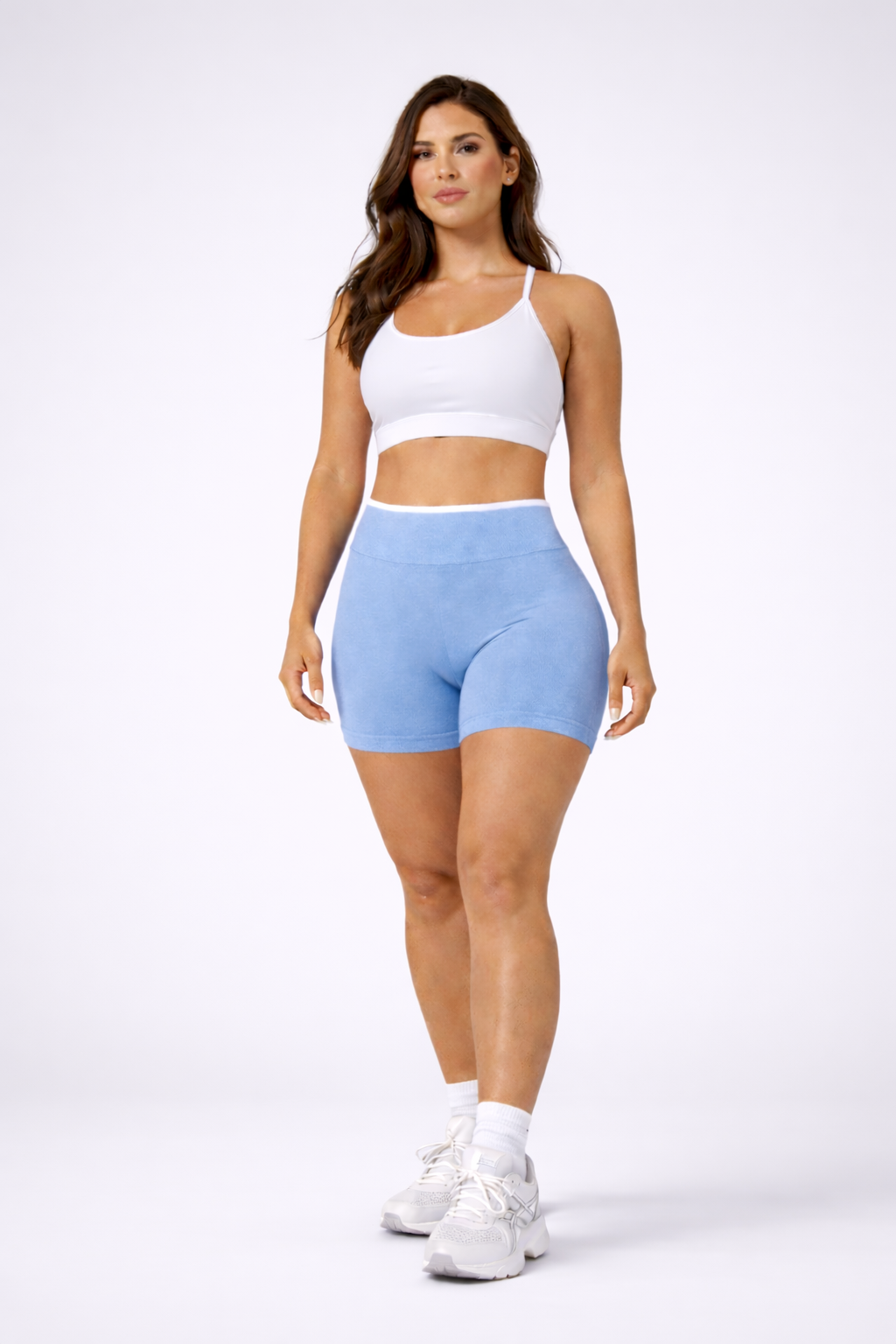 seamless high waist shorts women full body light blue