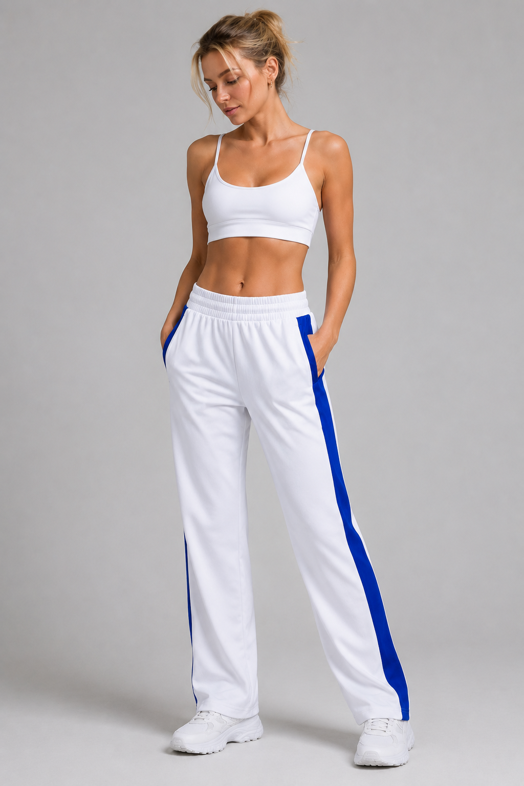 wide leg sweatpants women white stripe relaxed fit
