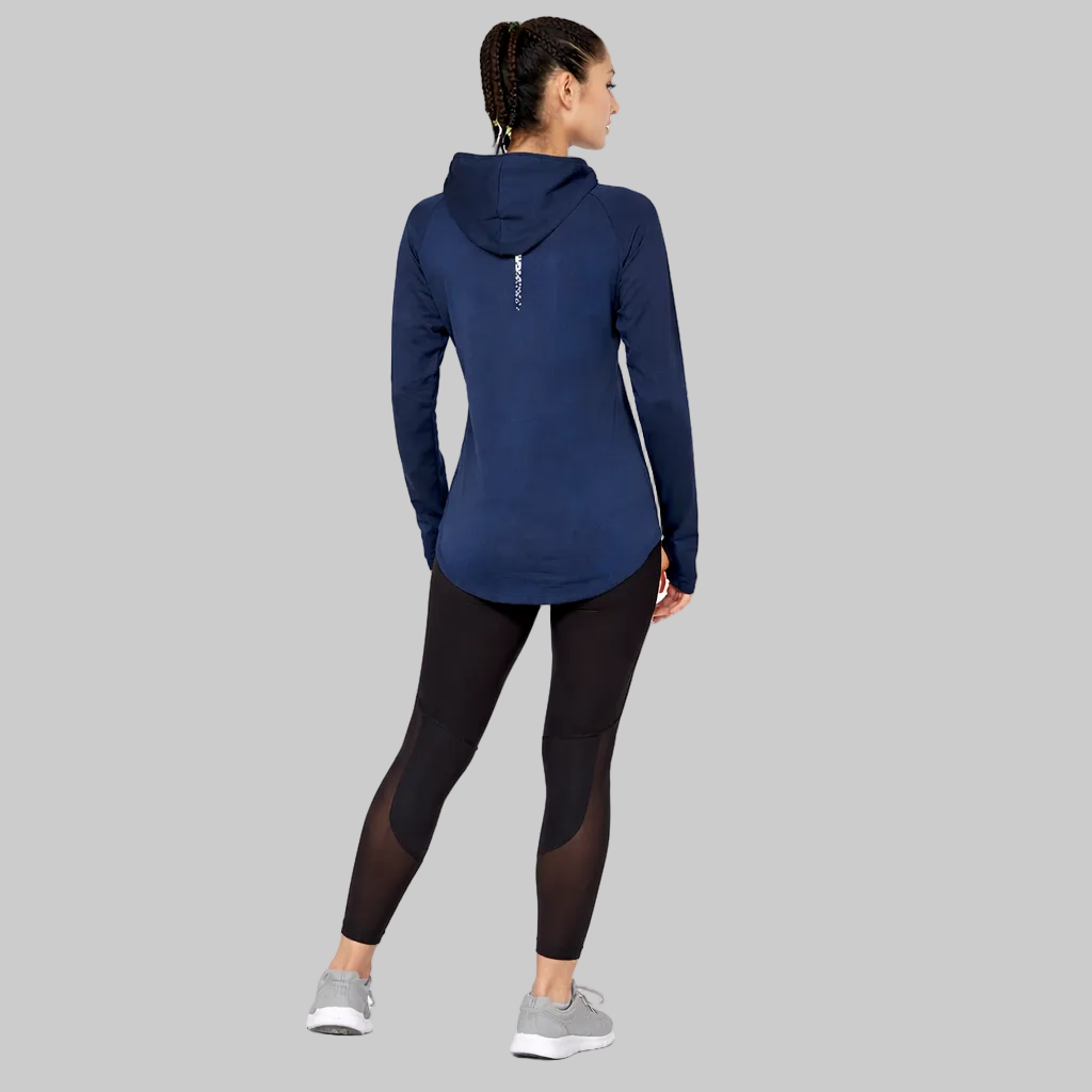 women's quick-dry training hoodie navy blue full body view