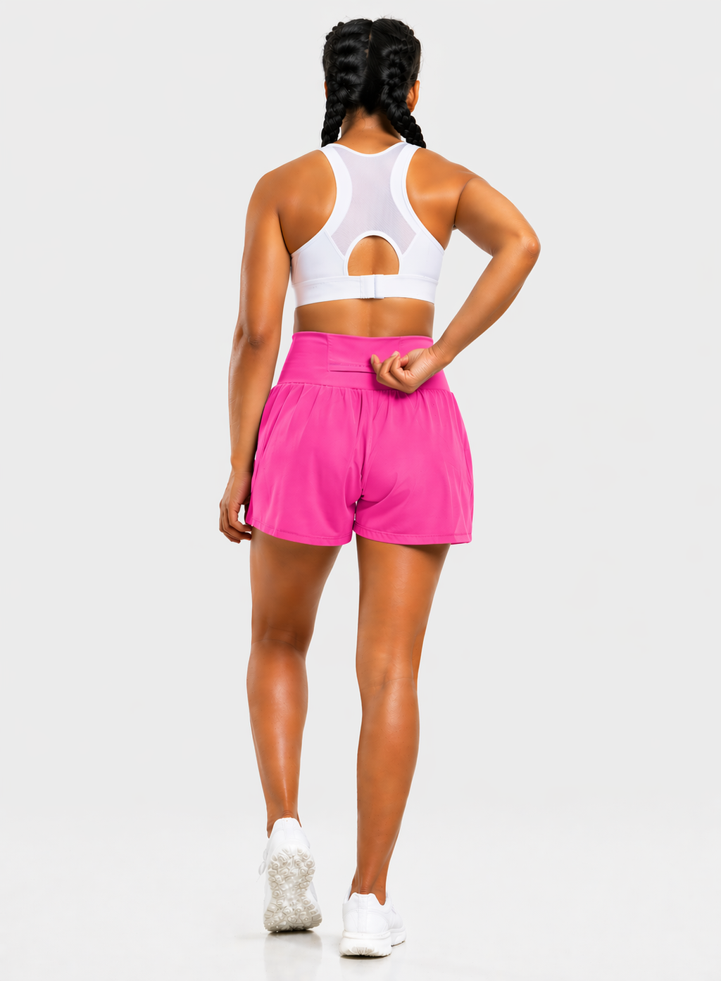 2-in-1 gym shorts women pocket pink back view