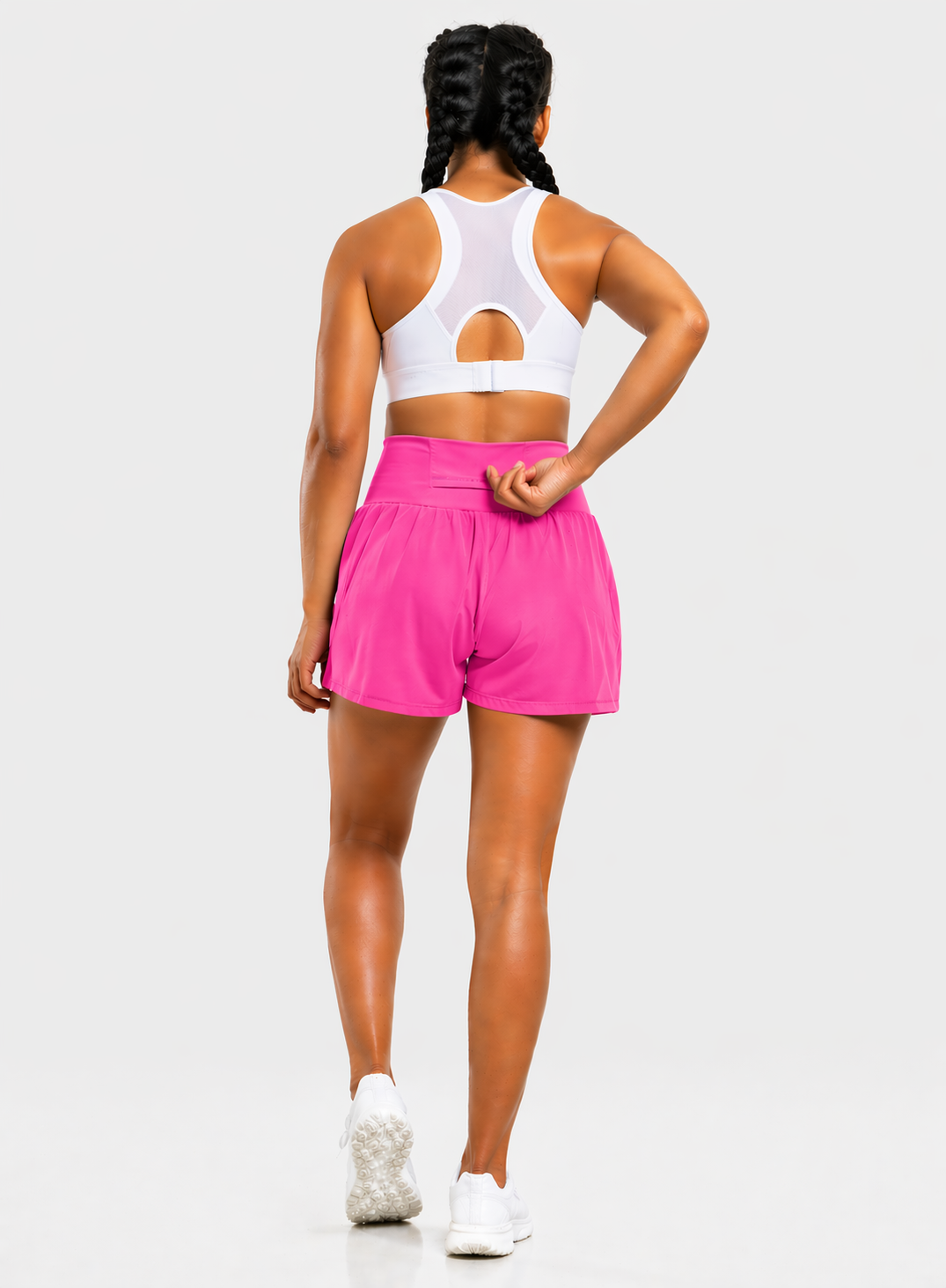 2-in-1 gym shorts women pocket pink back view