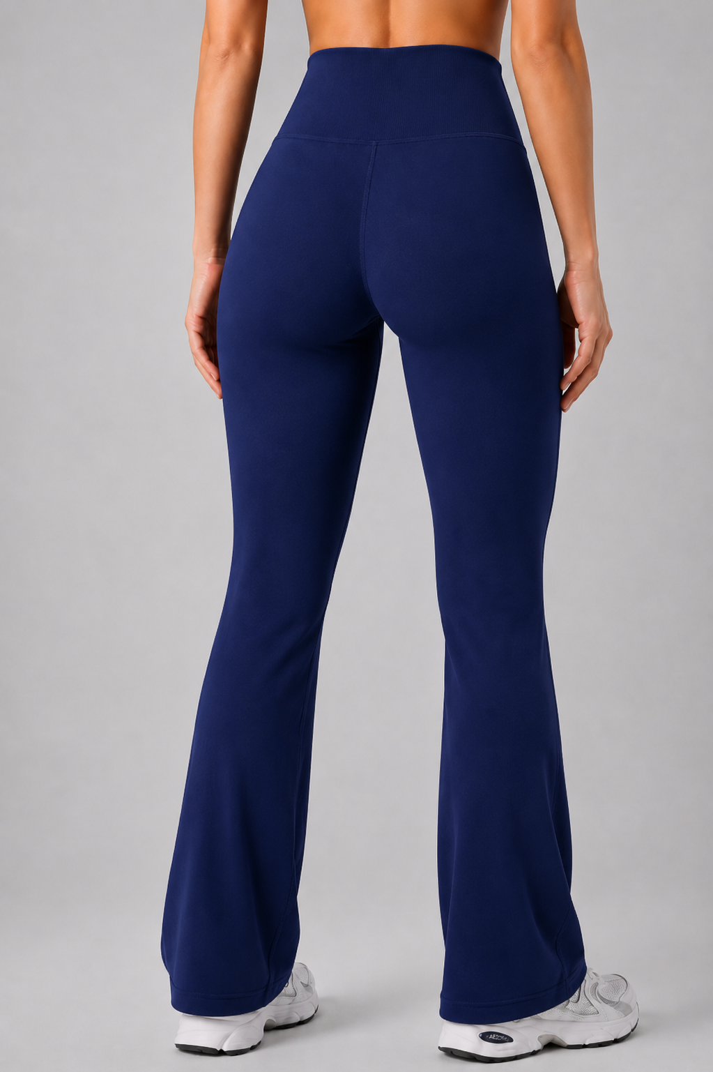 high waist flare leggings deep navy blue back view