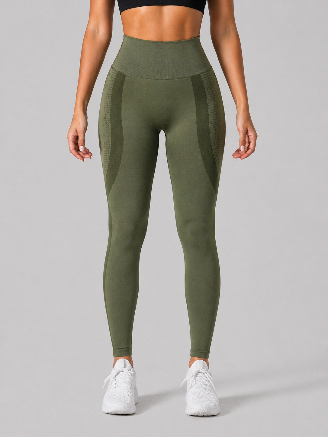 seamless high waist leggings green front view