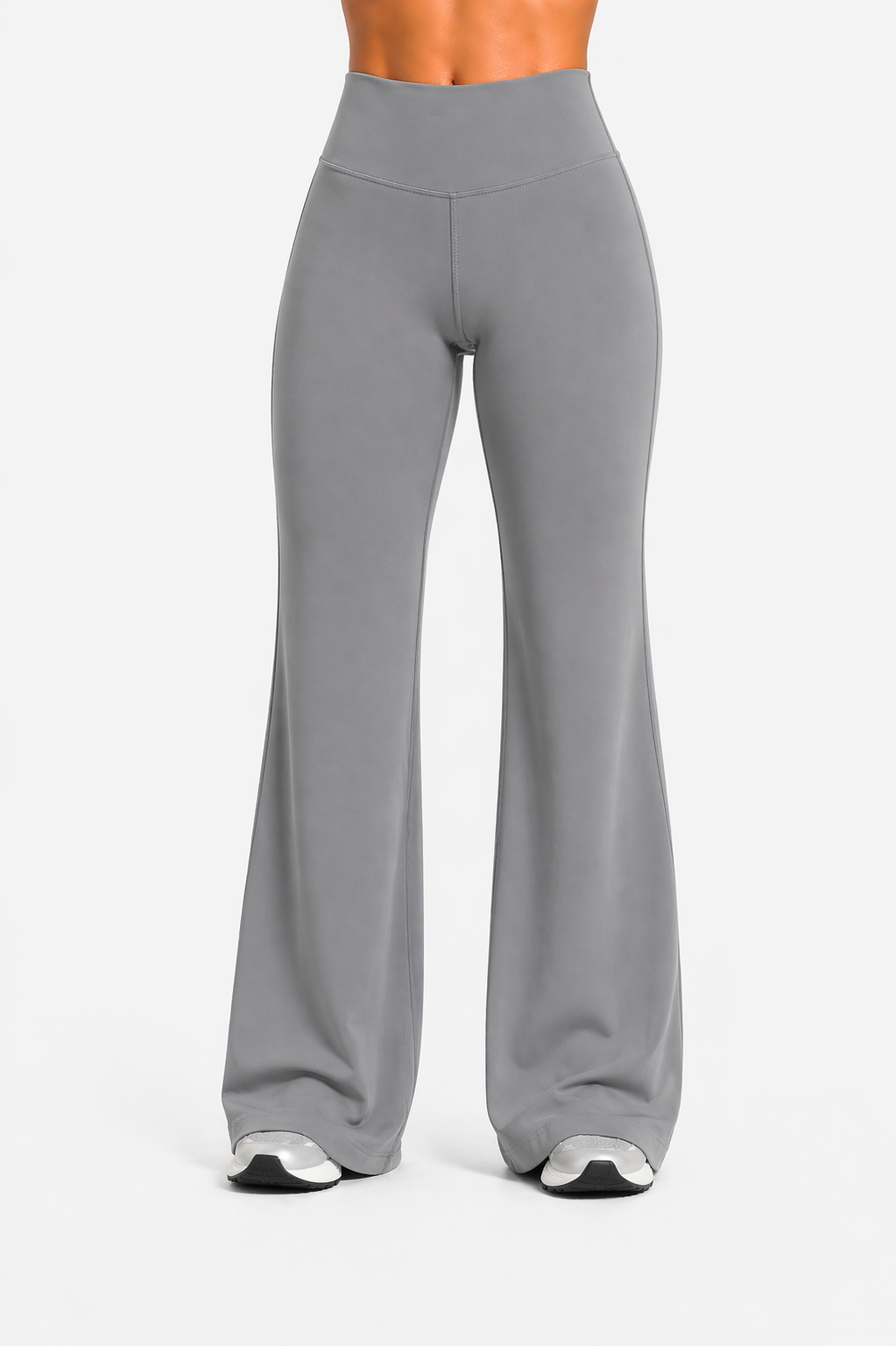 flare leggings women front view grey