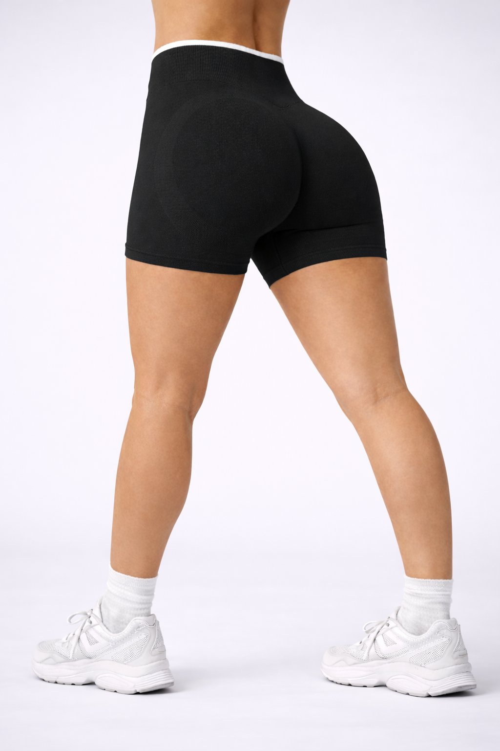 seamless high waist shorts women back view black