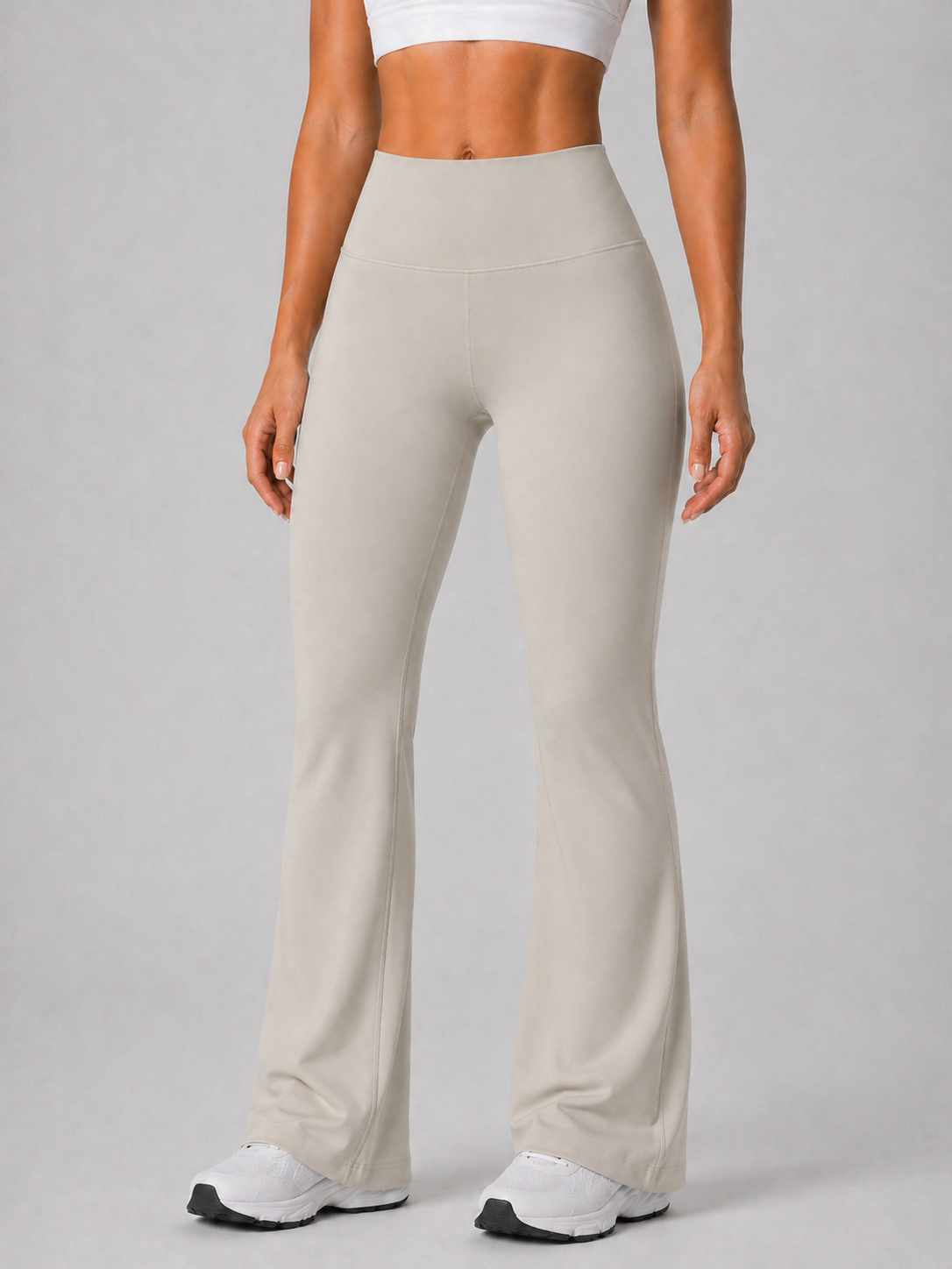flare leggings women beige front view