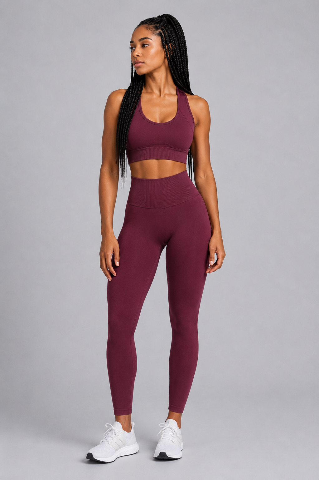 seamless racerback sports bra Wine red full body workout set