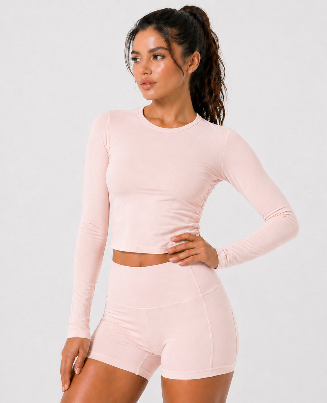 long sleeve training top women powder front view