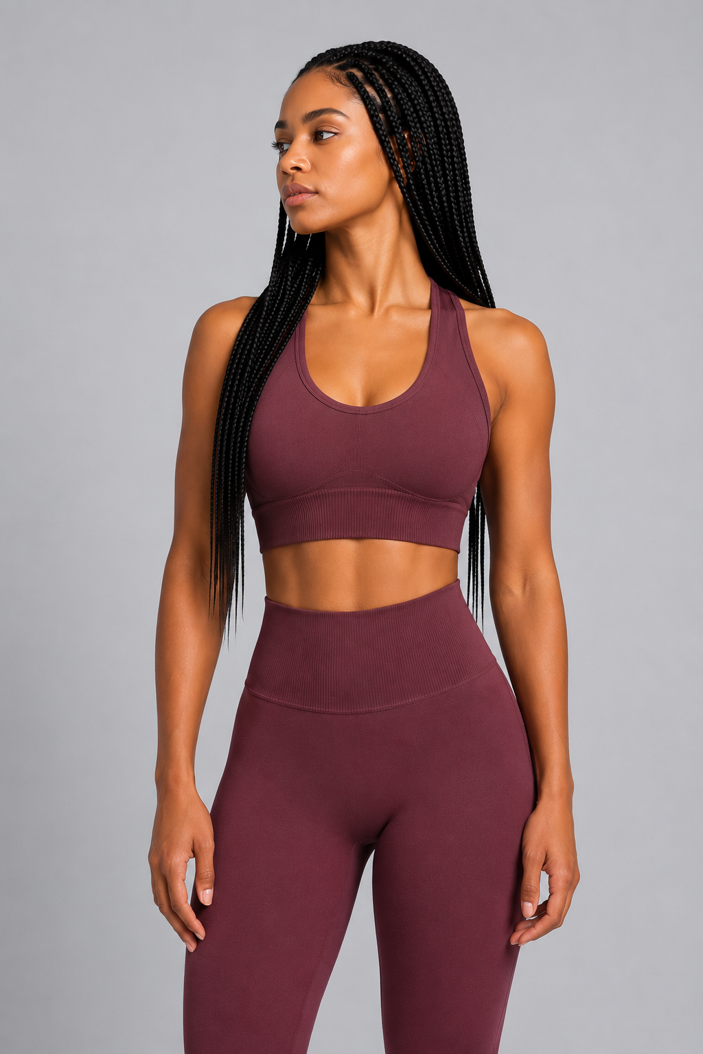 seamless racerback sports bra Wine red front view activewear