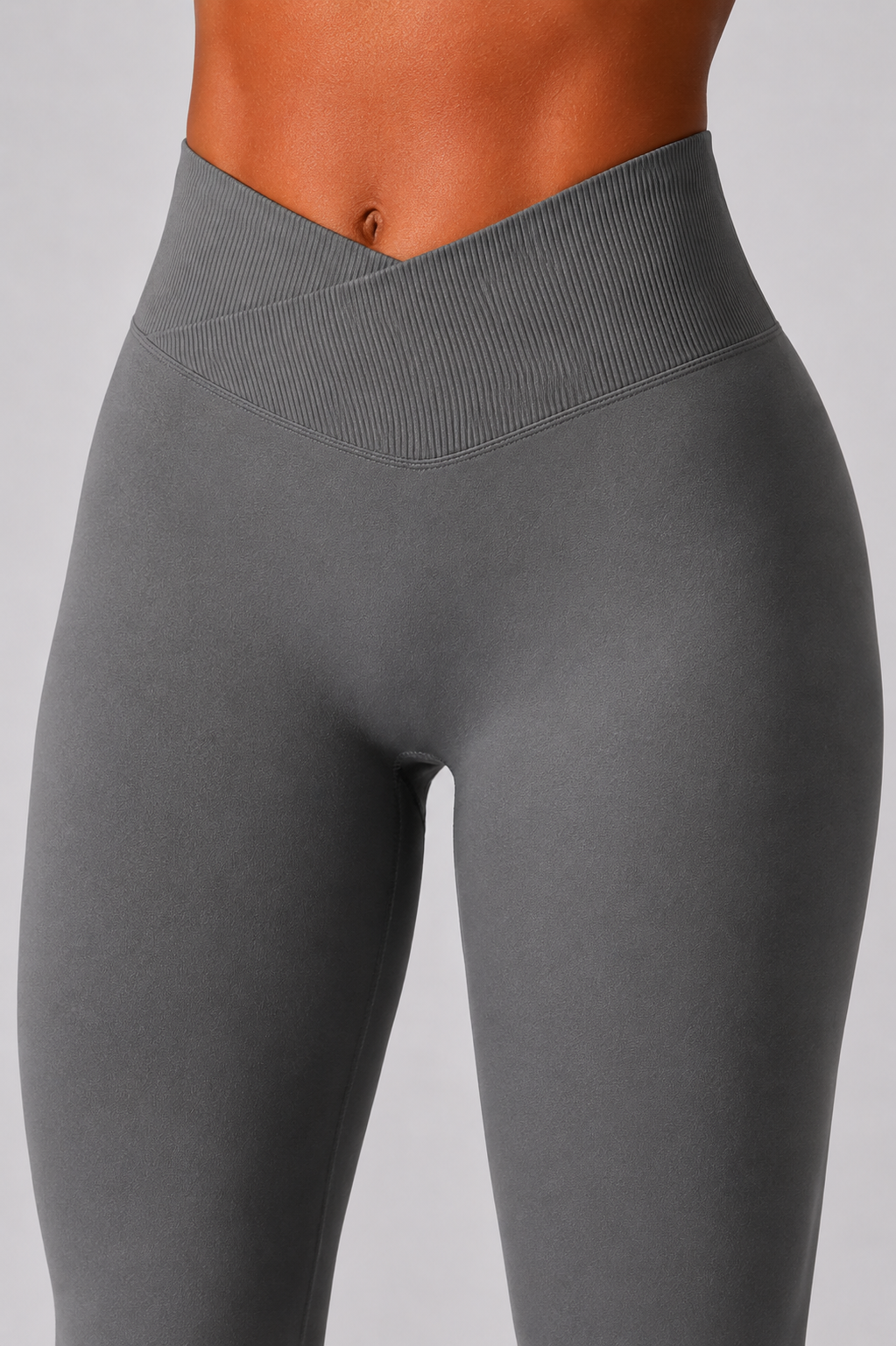 v waist seamless leggings gray front waist detail