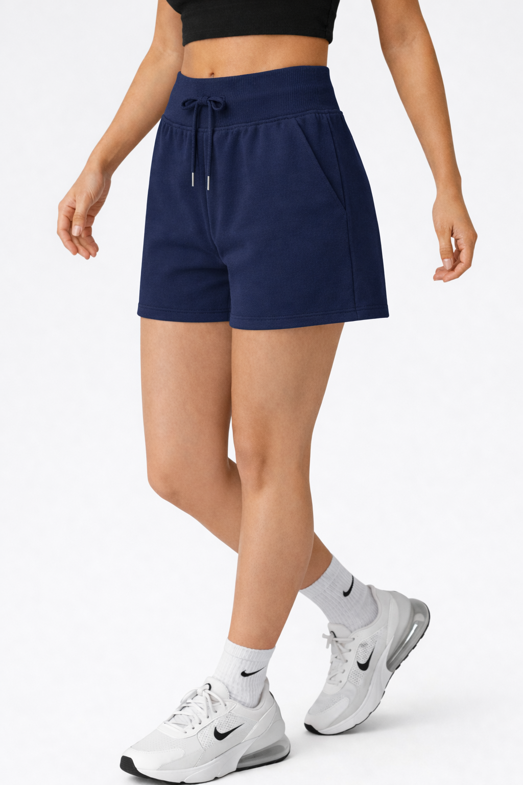 high waist sweat shorts women dark blue
