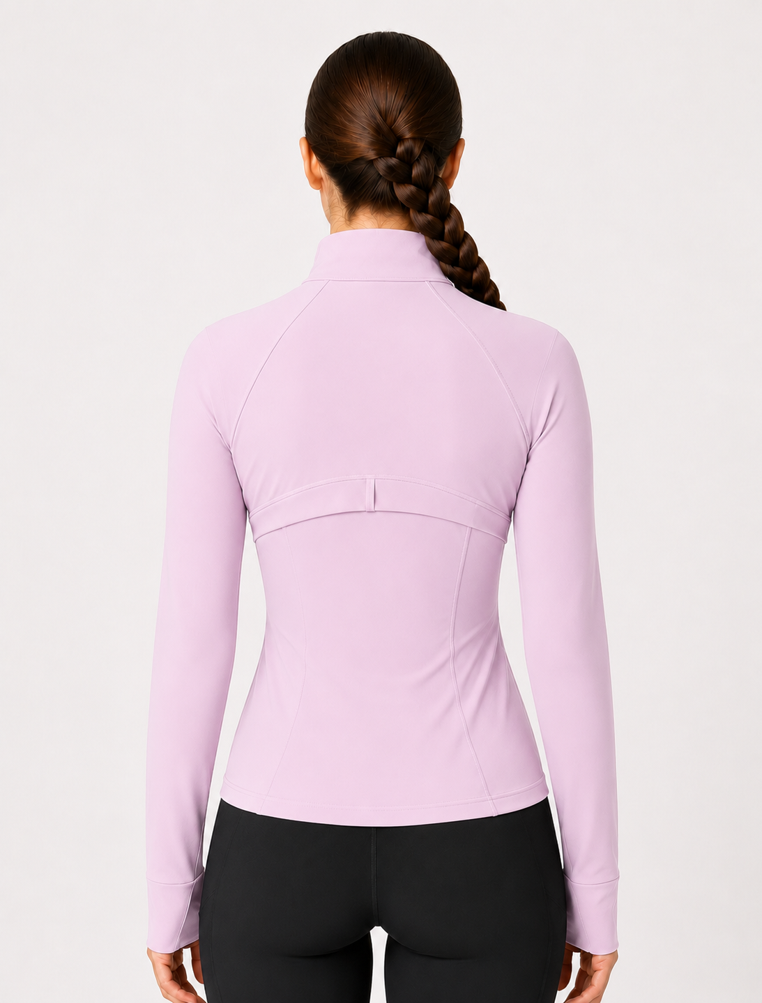 women yoga zip jacket light pink back view standing