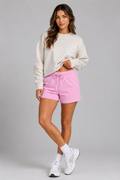 high waist pocket workout shorts women pink casual front view