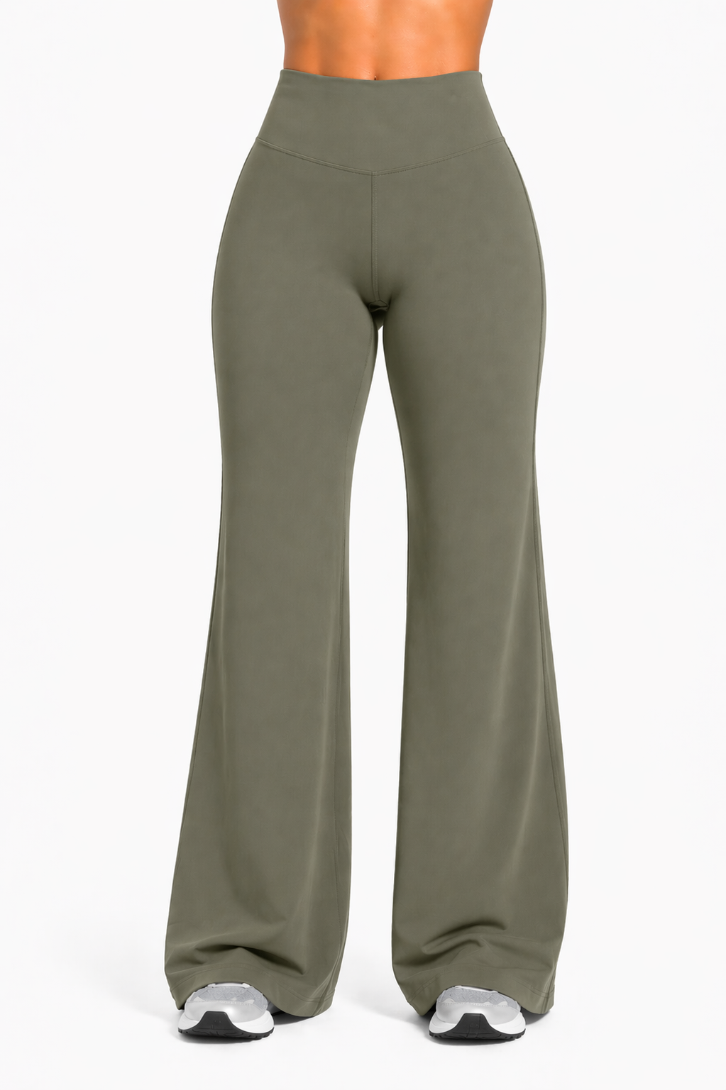 flare leggings women high waist olive green