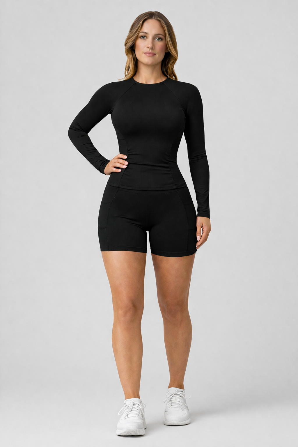 slim fit long sleeve top women black full body activewear