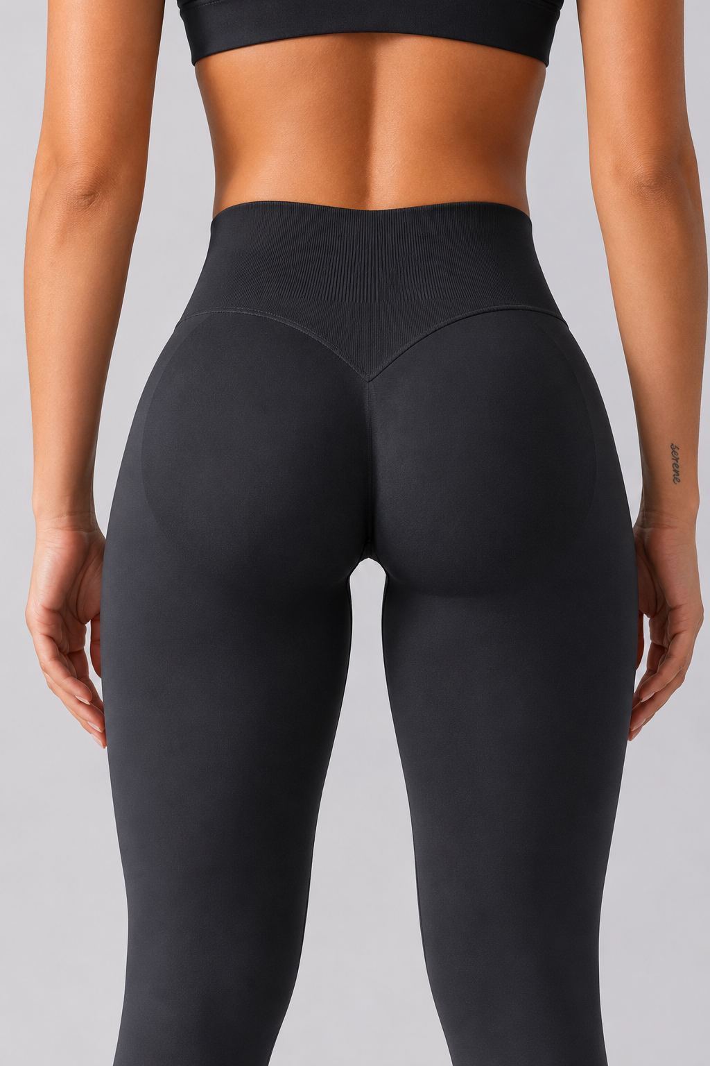 high waist scrunch seamless leggings women black back view