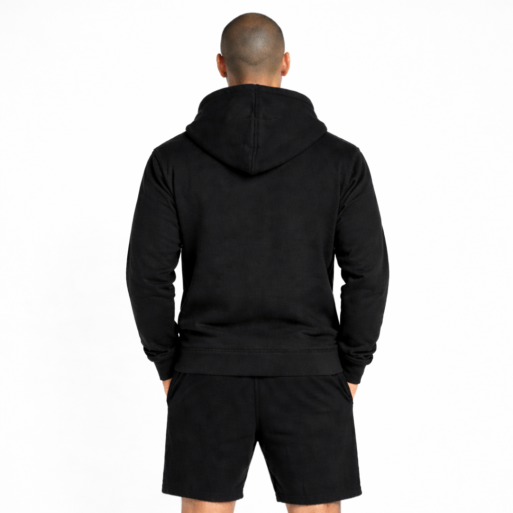 mens zip hoodie black back view