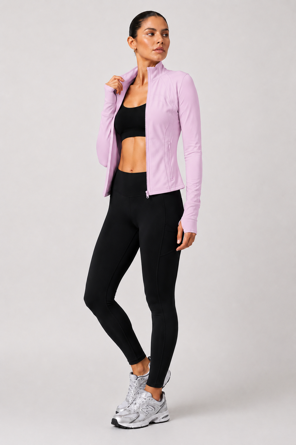 women yoga zip jacket light pink open zip activewear outfit