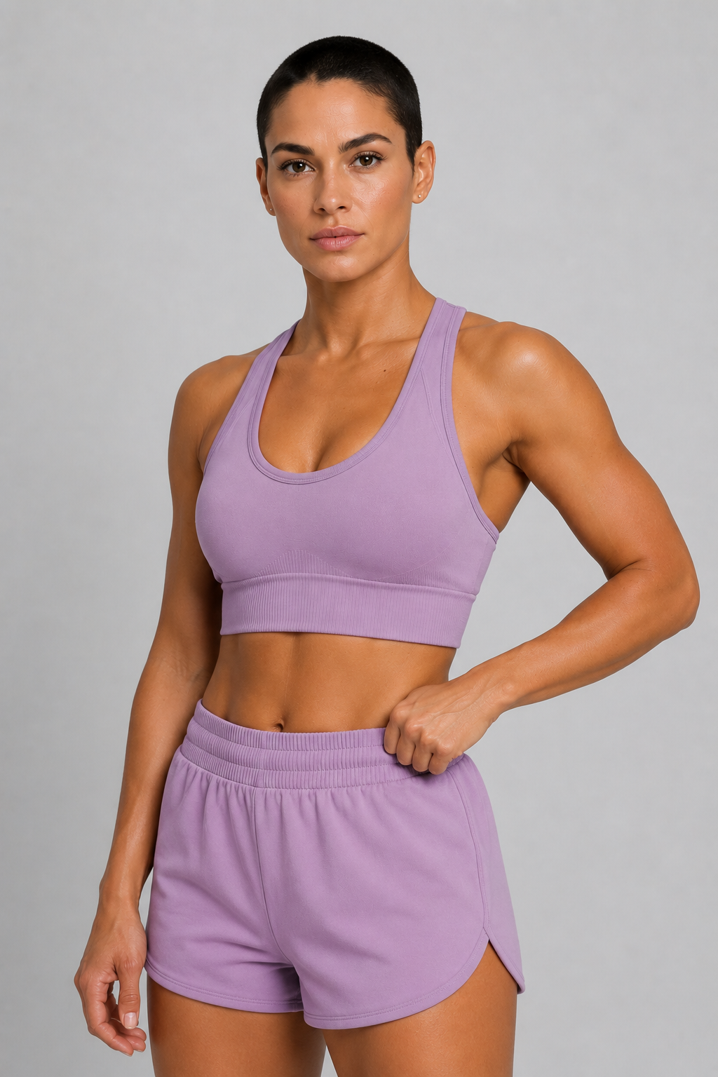 seamless racerback sports bra grape purple front view
