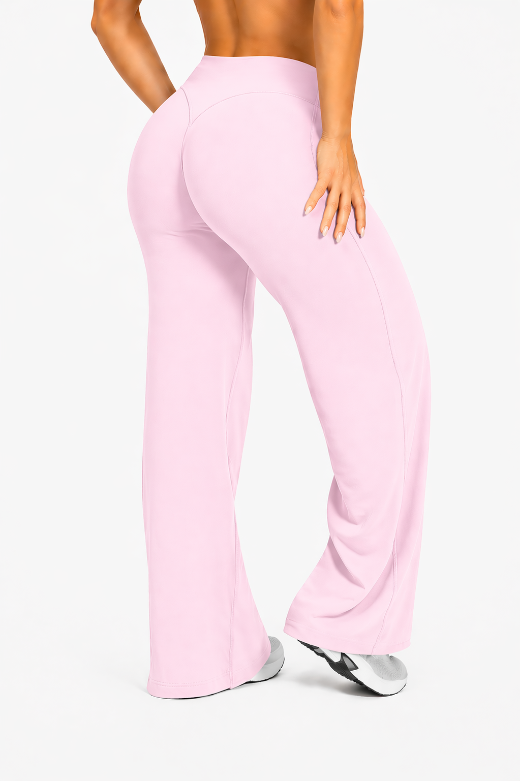 flare leggings women side view stretch pink