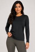 women’s long sleeve active top black front view