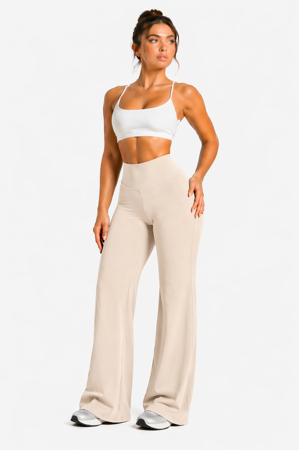 flare leggings women high waist beige