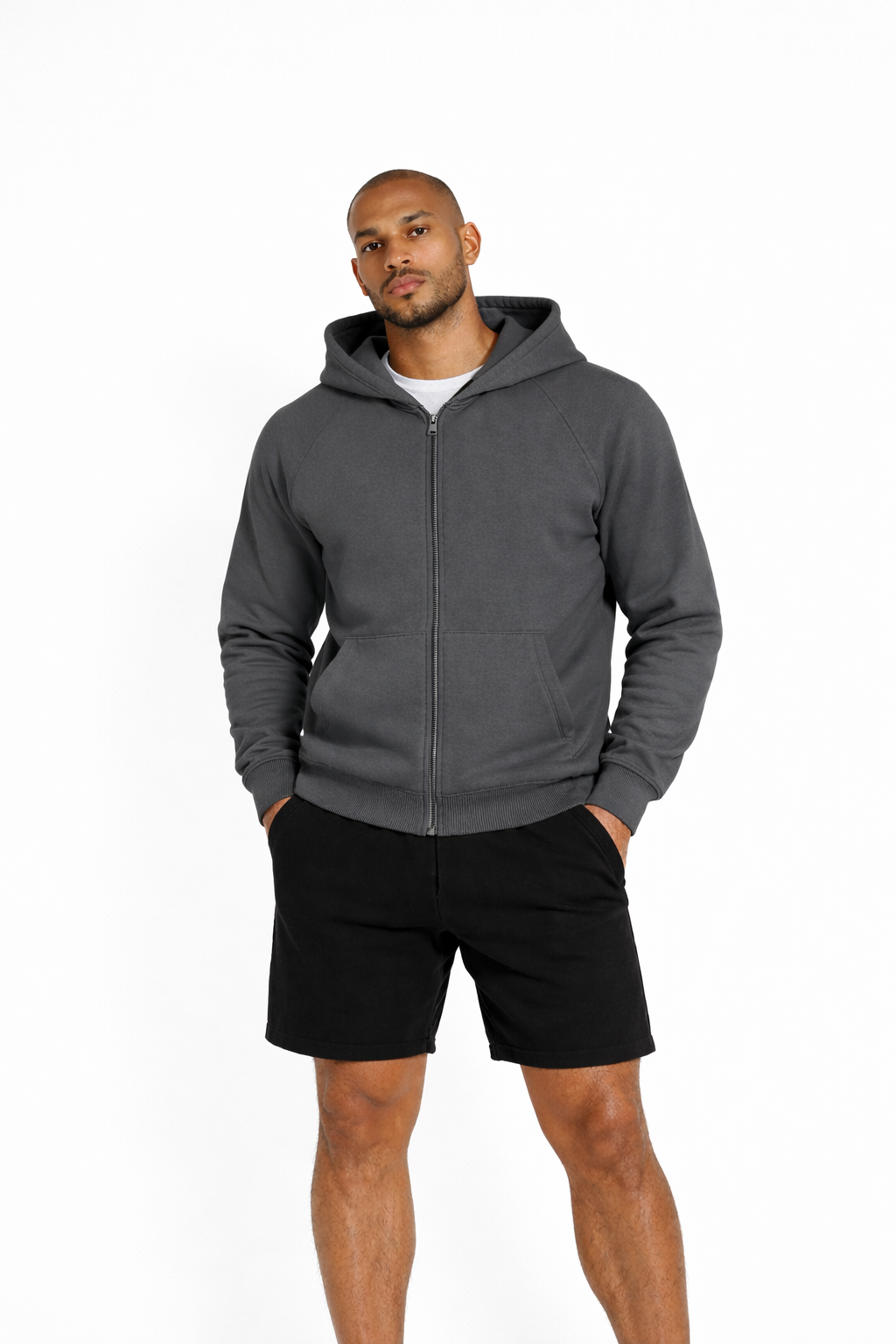 mens zip hoodie dark grey front view