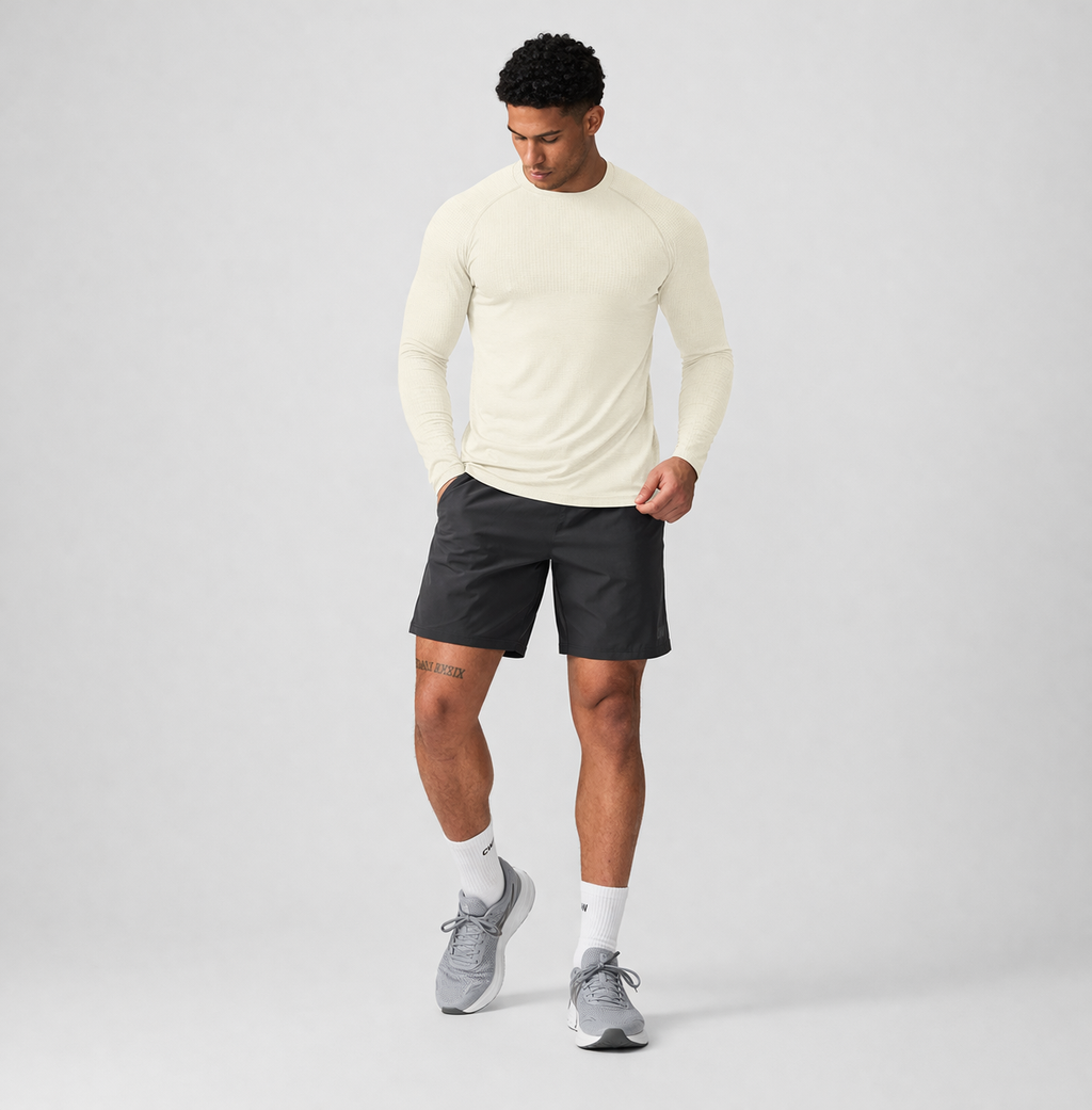 mens long sleeve training shirt beige front view