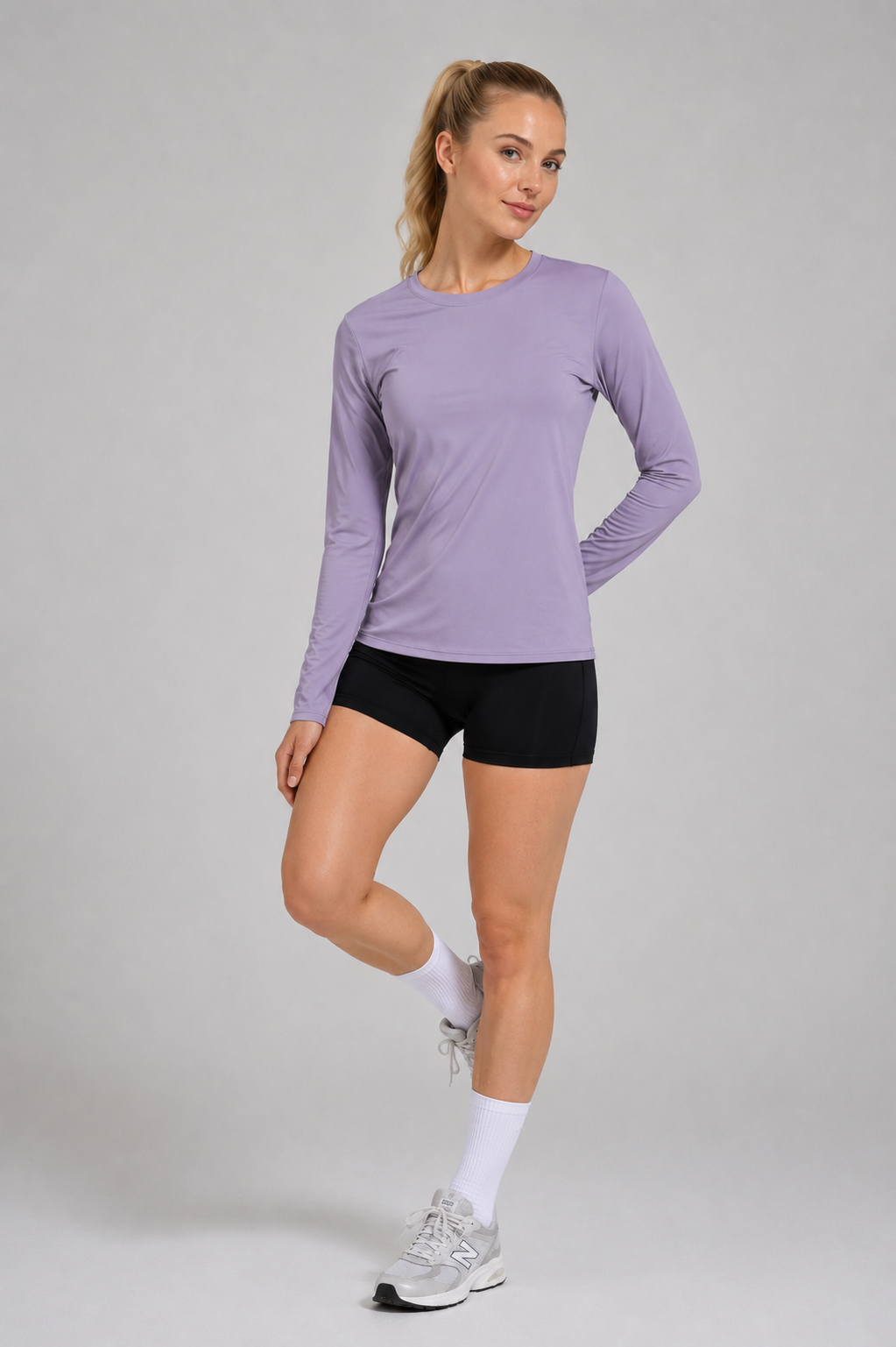 women’s long sleeve active top light purple full body outfit