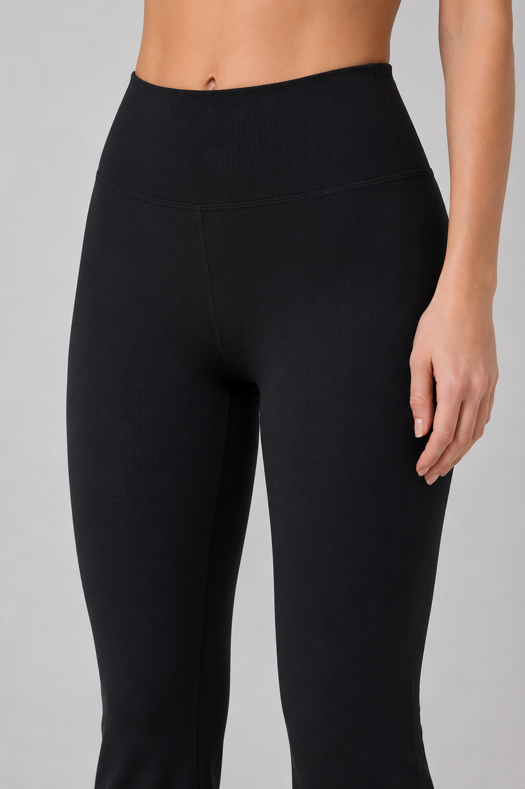 high waist flare leggings black front close up