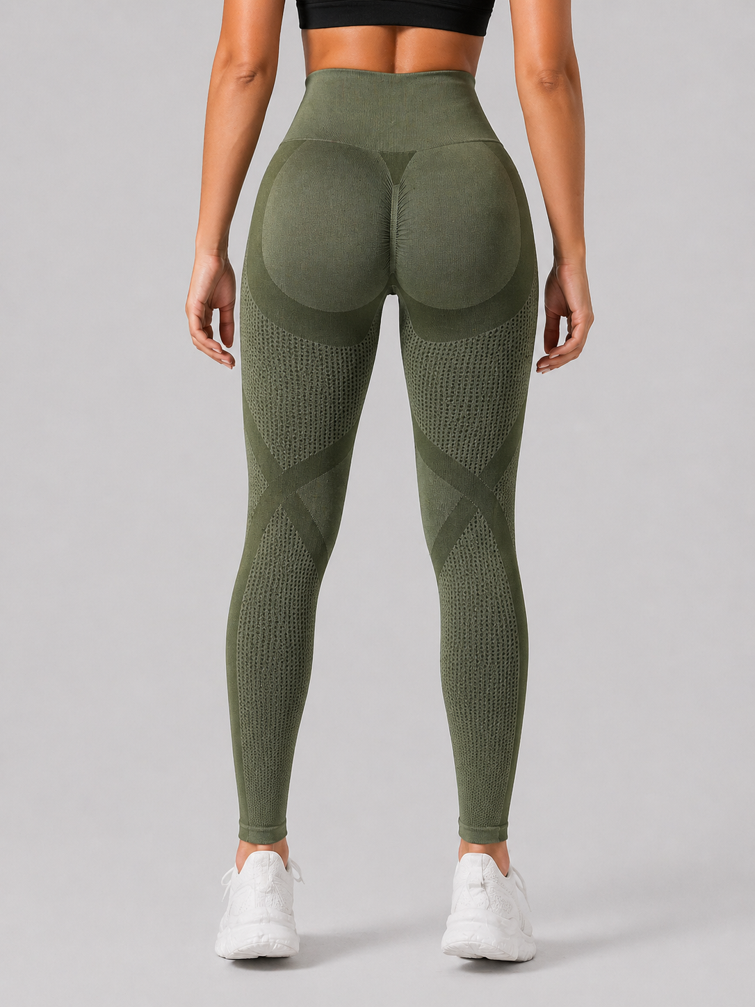 seamless high waist leggings green back view