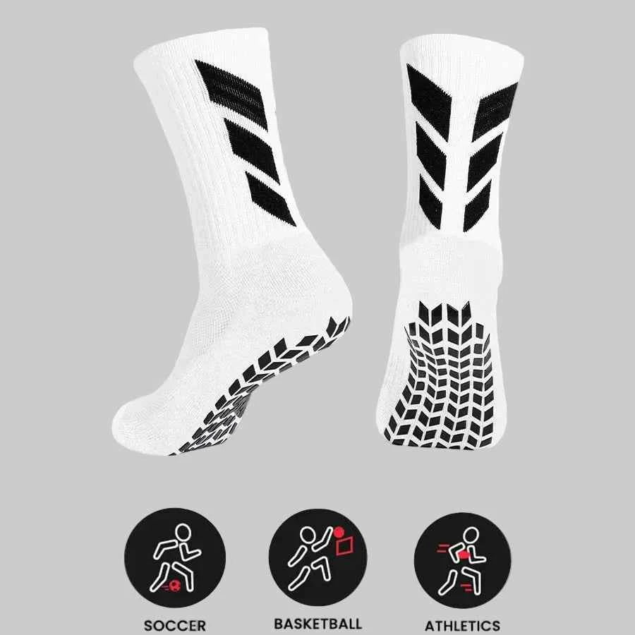 football grip socks anti slip white black front view