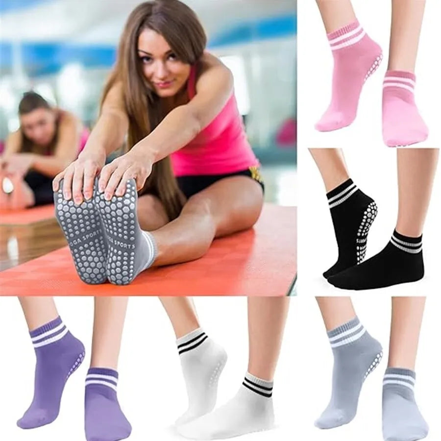 Non Slip Yoga Socks for Women - Grip Non Socks with Double Stripes - NORDUM.SHOP