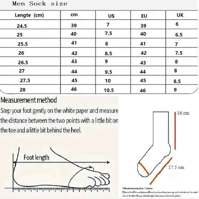gym socks size chart measurement guide