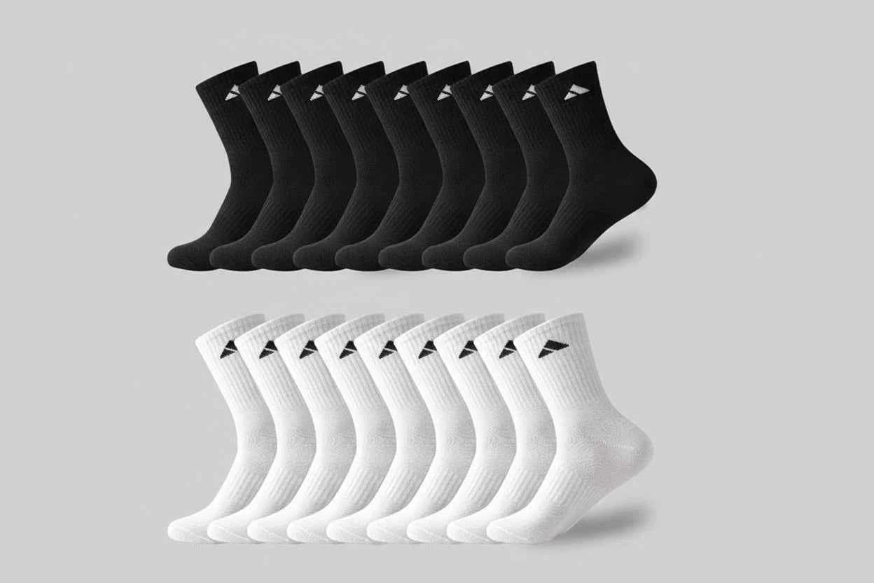 gym socks black and white pack side view